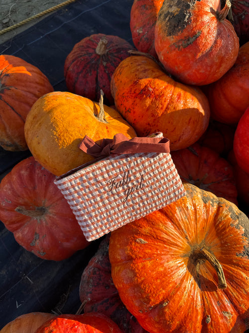 "Fall girl" terracotta gingham book sleeve