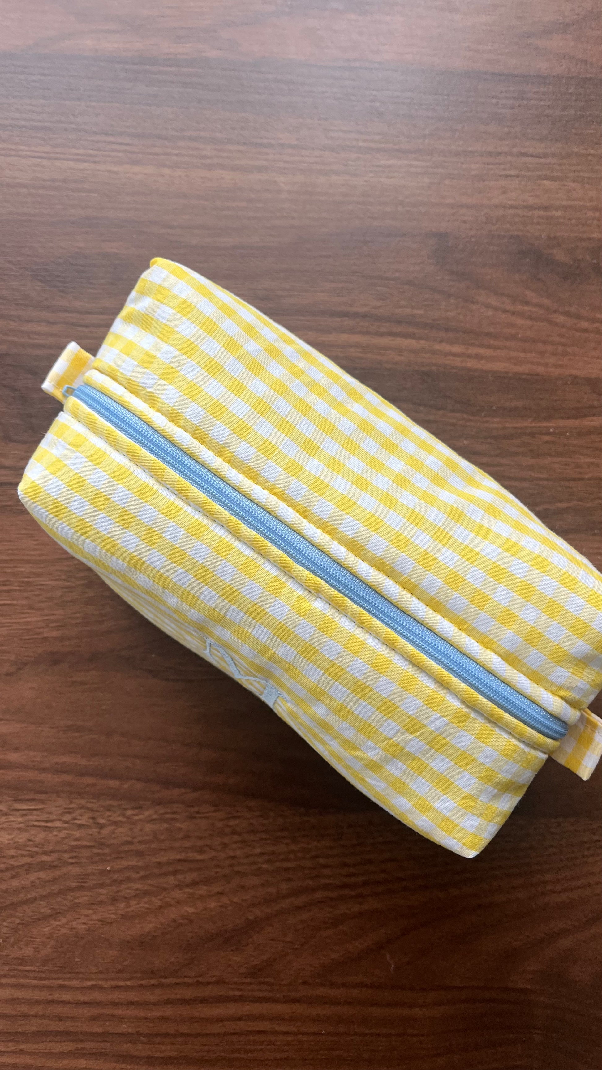 Yellow gingham monogrammed pouch